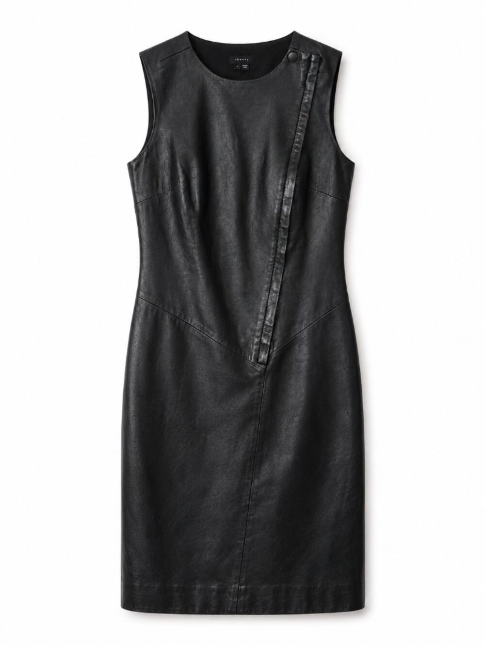 Theory Black Genuine Leather Asymmetrical Sleeveless Dress Size 4